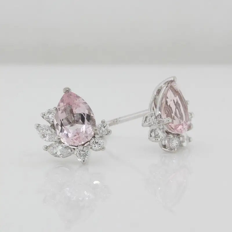 18 Carat White Gold Morganite 1.19 Carat & Diamond TDW 0.37 Carat Stud Earrings