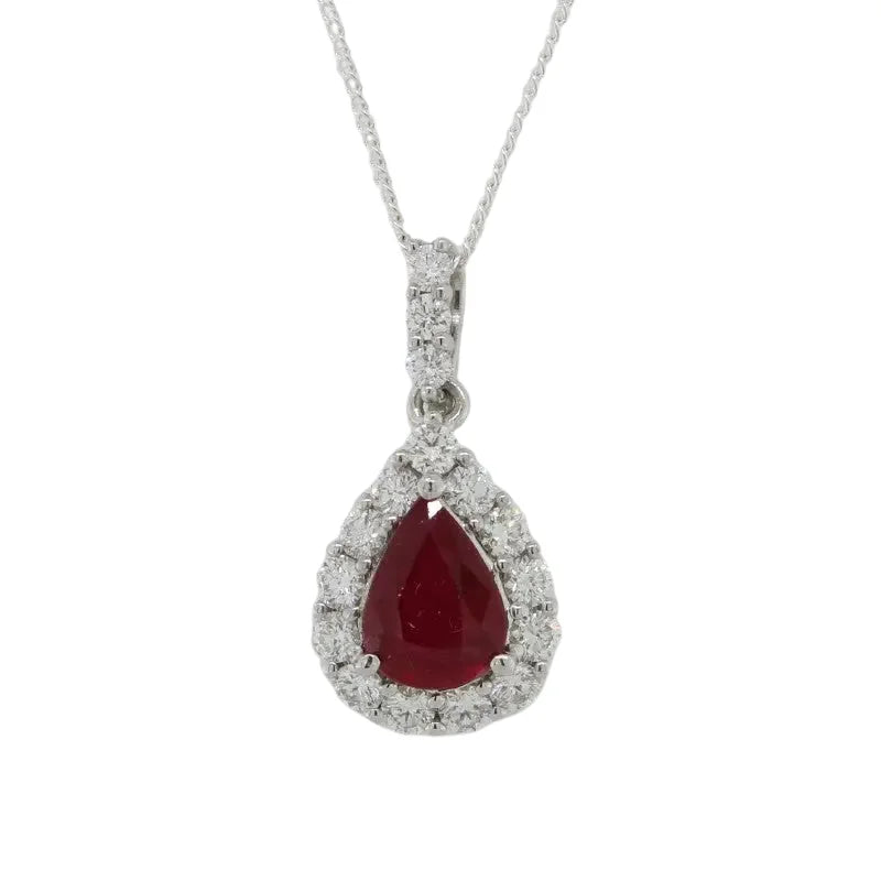 18 Carat White Gold Pear Shaped Ruby 0.75 Carat With Diamond