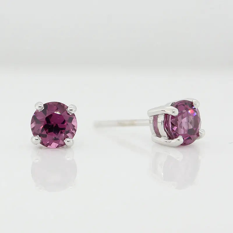 18 Carat White Gold Round Rhodolite Garnet Stud