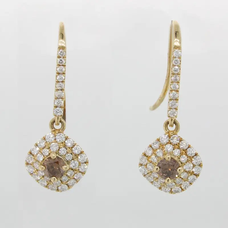 18 Carat Yellow Gold Australian Chocolate Diamond (from the Argyle Mine) & White Diamond Double Halo Earrings