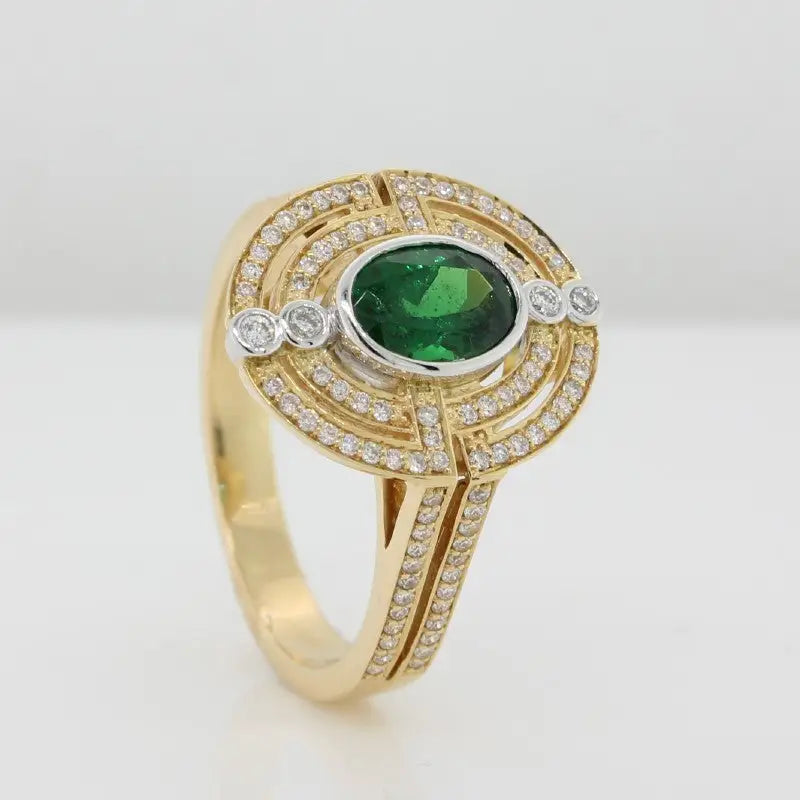 18 Carat Yellow & White Gold Tsavorite Garnet & Diamond Ring