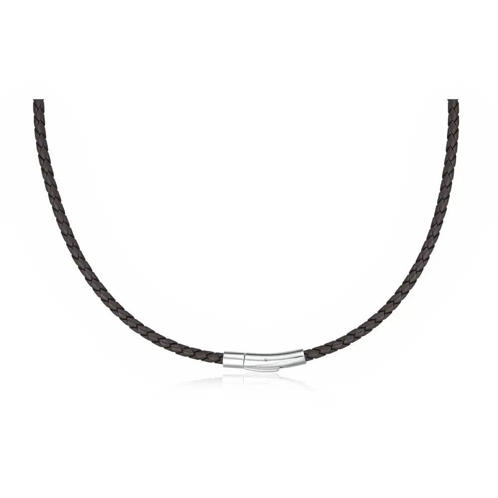 3mm Black Leather Necklace With Shiny Clip -55cm