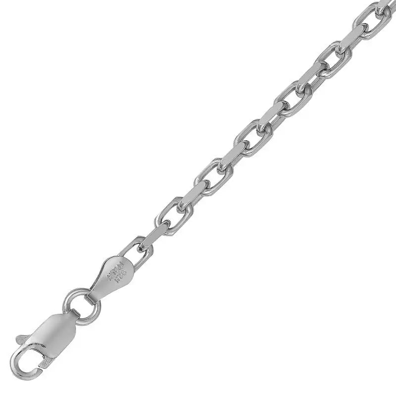 4.1mm Rhodium Plated Sterling Silver Rectangle Link Chain 21