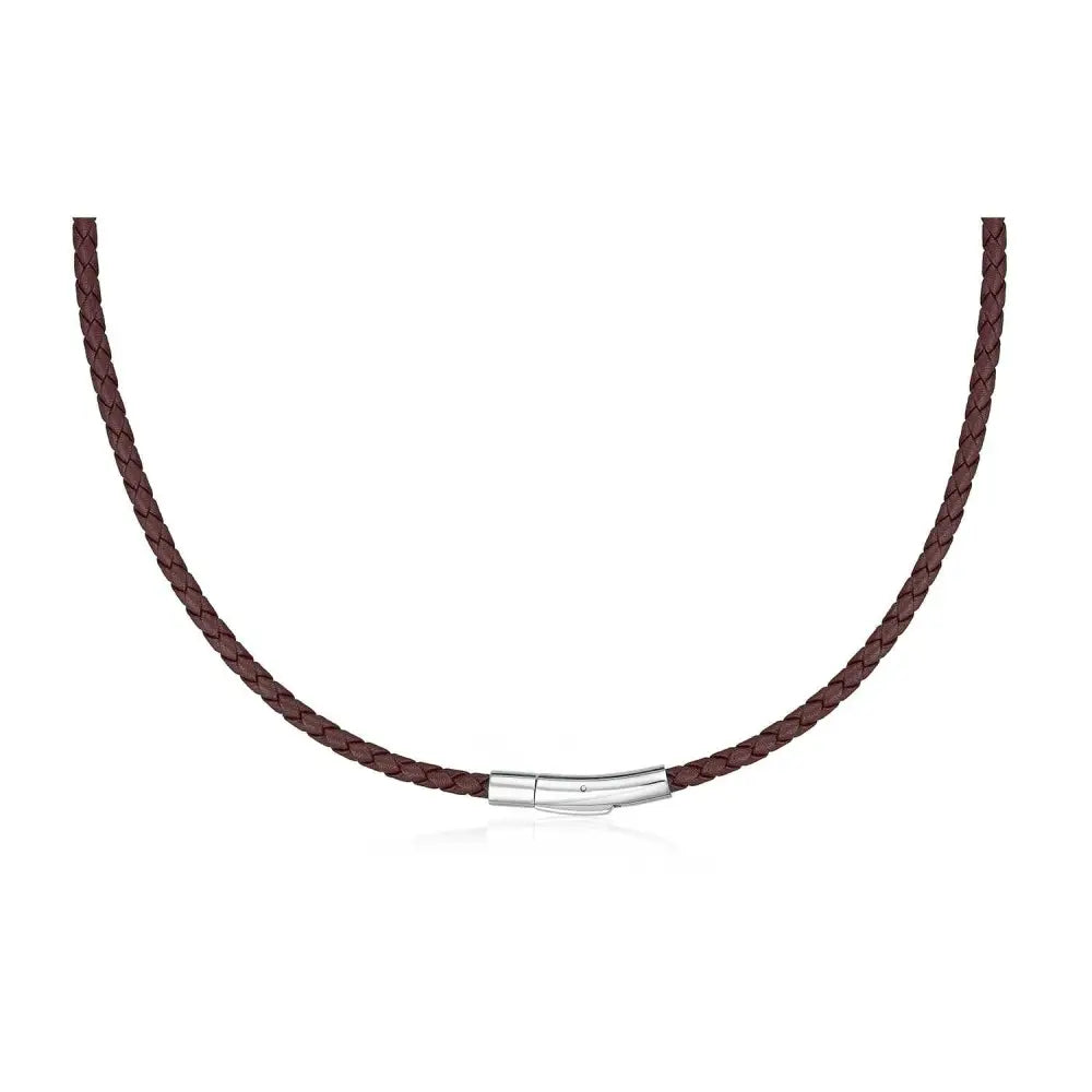 4mm Brown Leather Necklace With Shiny Clip -55cm