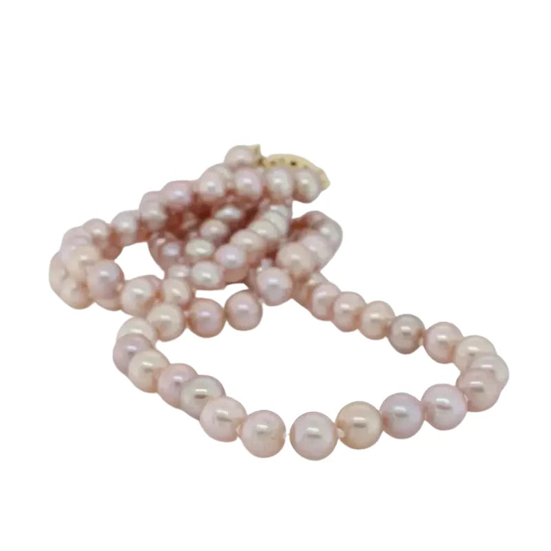 5mm Pink Fresh Water Pearl 60cm Necklet with 9 Carat Yellow