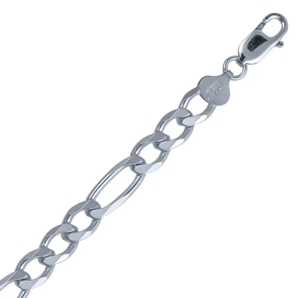 7.8mm Italian Rhodium Plated Sterling Silver Figaro Chain