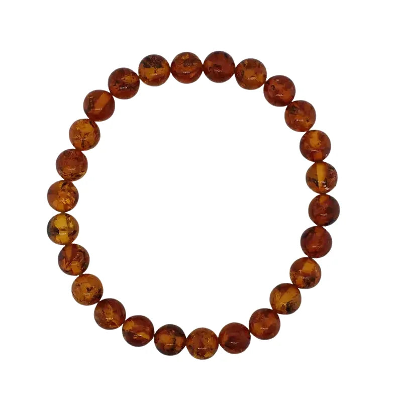 7mm Orange Baltic Amber Bead Bracelet on Stretch Material