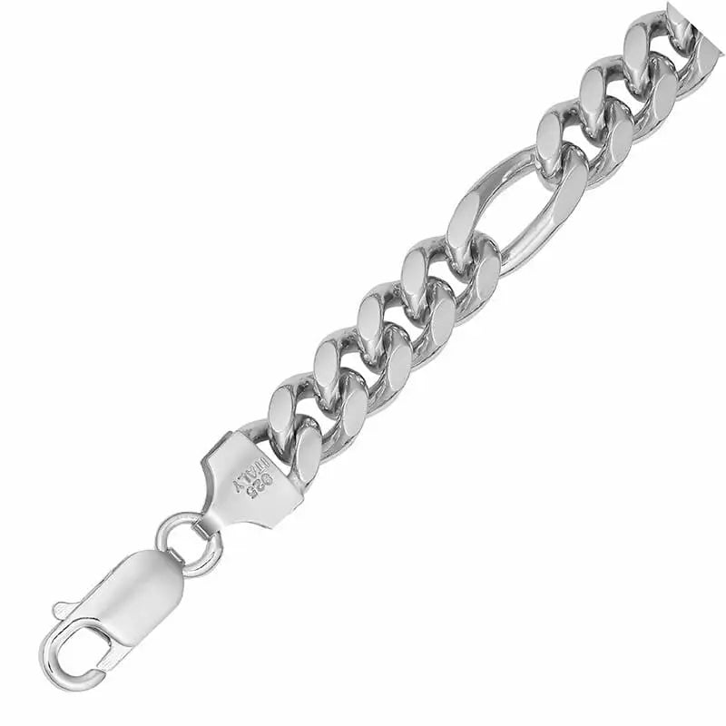 7mm Rhodium Plated Sterling Silver 5+1 Figaro Bombe Curb Chain 55cm