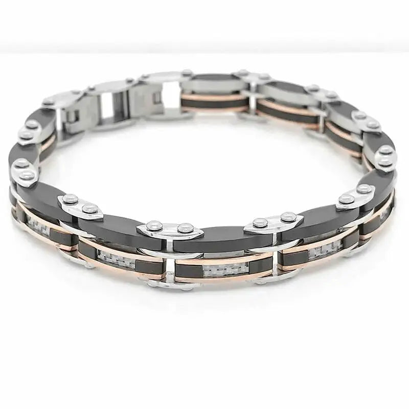 7mm Two Tone Gold And Black Ip Plated Stainless Steel Double Sided Bracelet - 20cm