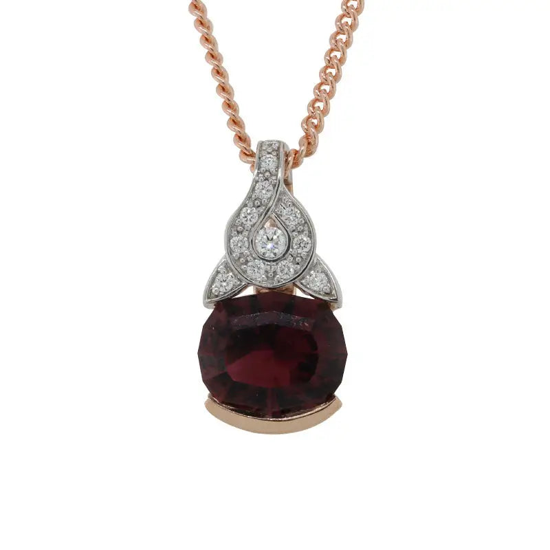 9 Carat Rose and White Dusty Pink, Fancy Cushion Cut Tourmaline and Diamond set Enhancer Pendant 