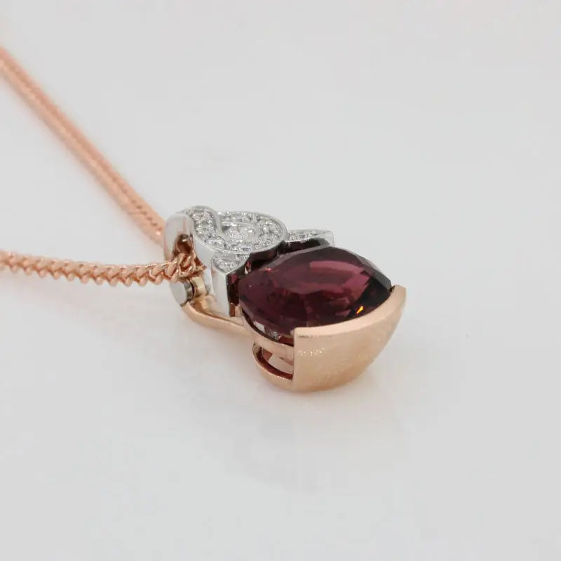 9 Carat Rose and White Dusty Pink, Fancy Cushion Cut Tourmaline and Diamond set Enhancer Pendant 