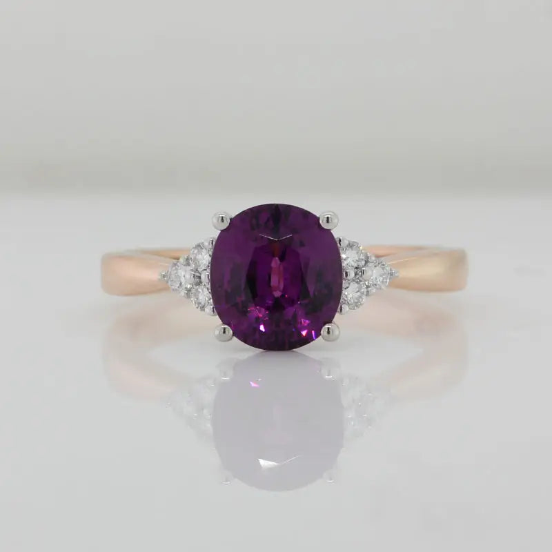 9 Carat Rose and White Gold Purple Garnet and Diamond Ring