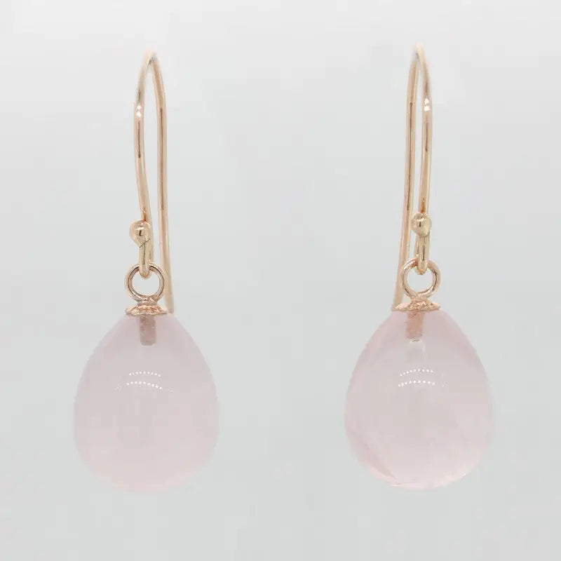 9 Carat Rose Gold 12 x 10mm Smooth Rose Quartz Drop Shepherd Hook Earrings 