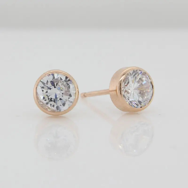 9 Carat Rose Gold 5mm Round Bezel Set Cubic Zirconia Stud Earrings