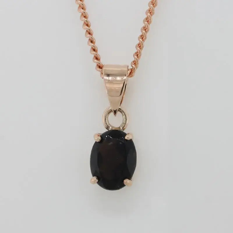 9 Carat Rose Gold 8mm x 6mm Oval 1.30carat Smoky Quartz Handmade Pendant