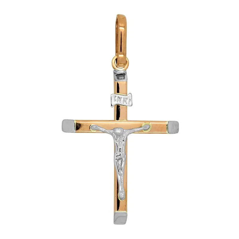 9 Carat Rose Gold & 9 Carat White Gold 26x16mm Crucifix