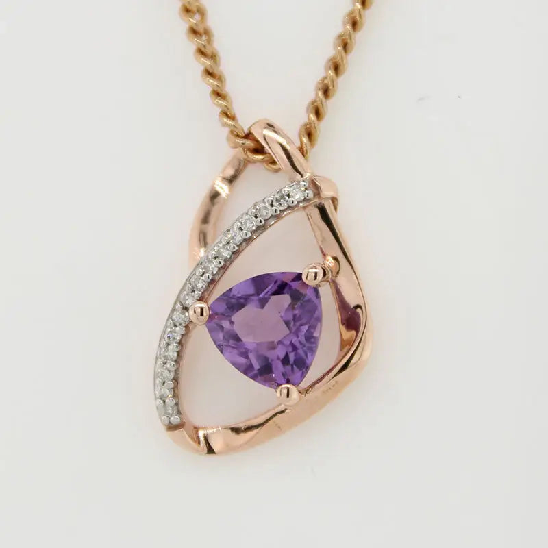 9 Carat Rose Gold Amethyst & Diamond Pendant