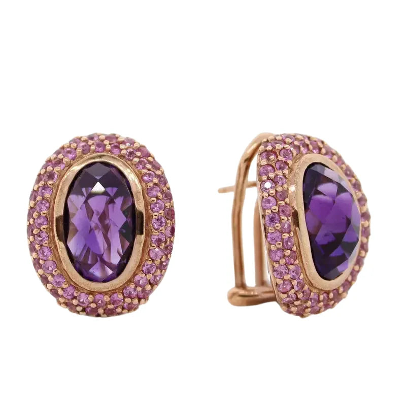 9 Carat Rose Gold Amethyst & Pink Sapphire Stud Earrings