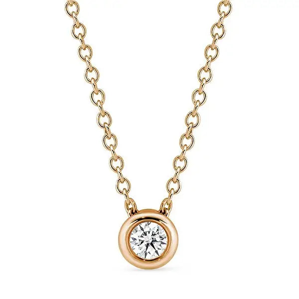 9 Carat Rose Gold Bezel Set 0.11 Carat Round Brilliant Cut Diamond, Slider Pendant on 42cm Cable Chain