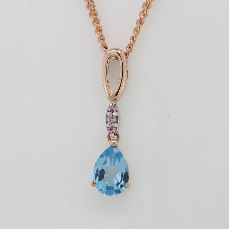 9 Carat Rose Gold Blue Topaz and Pink Tourmaline Pendant