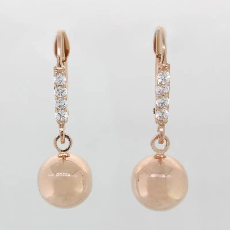 9 carat Rose Gold  Cubic Zirconia Euro Ball Drop Earrings