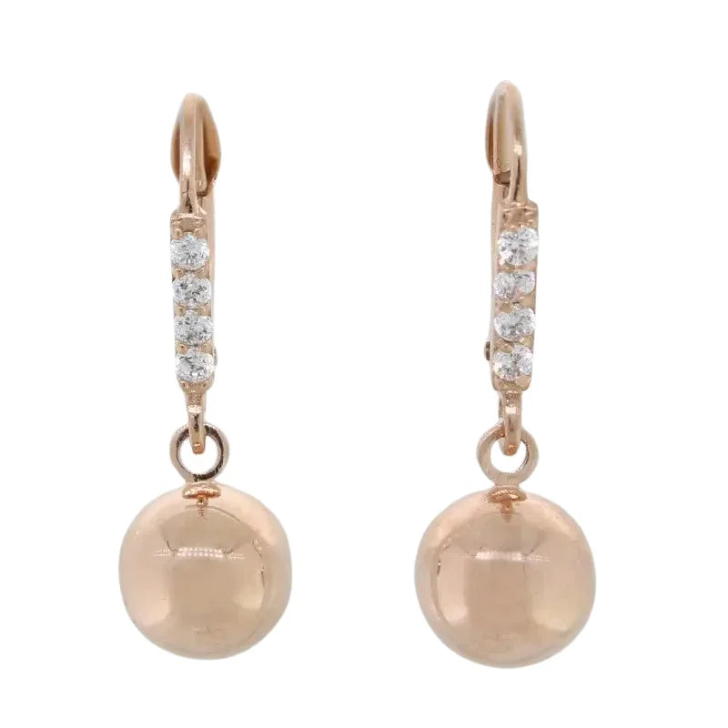 9 carat Rose Gold Cubic Zirconia Euro Ball Drop Earrings