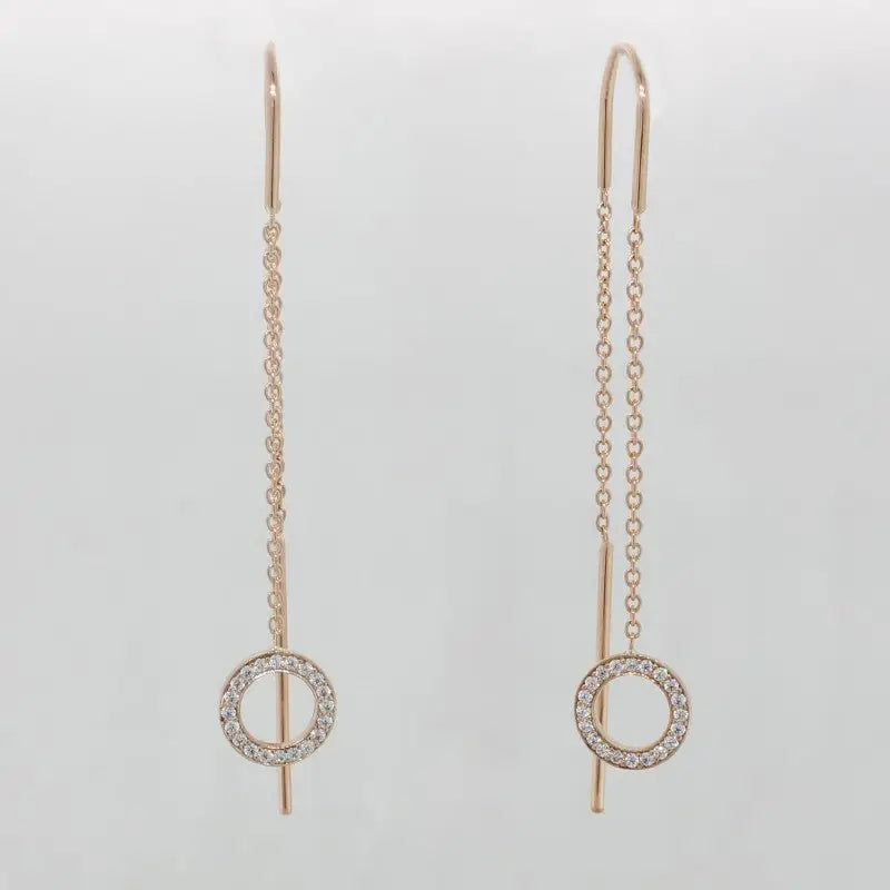 9 Carat Rose Gold Cubic Zirconia Open Circle Drop Thread Through Earrings