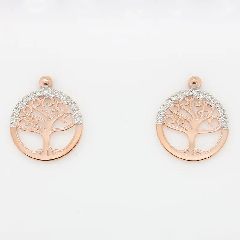 9 carat Rose Gold Diamond Set Tree of Life Stud Earrings