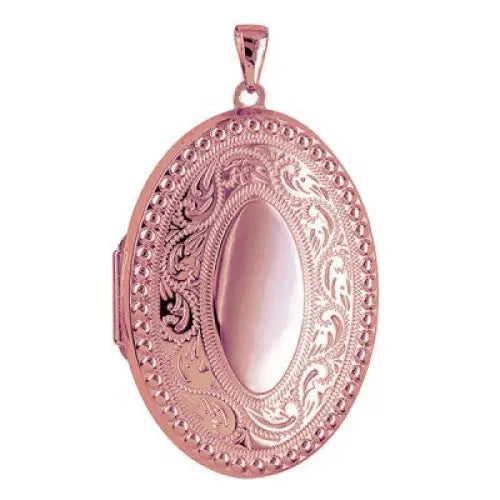 9 Carat Rose Gold Engraved Border Oval Locket