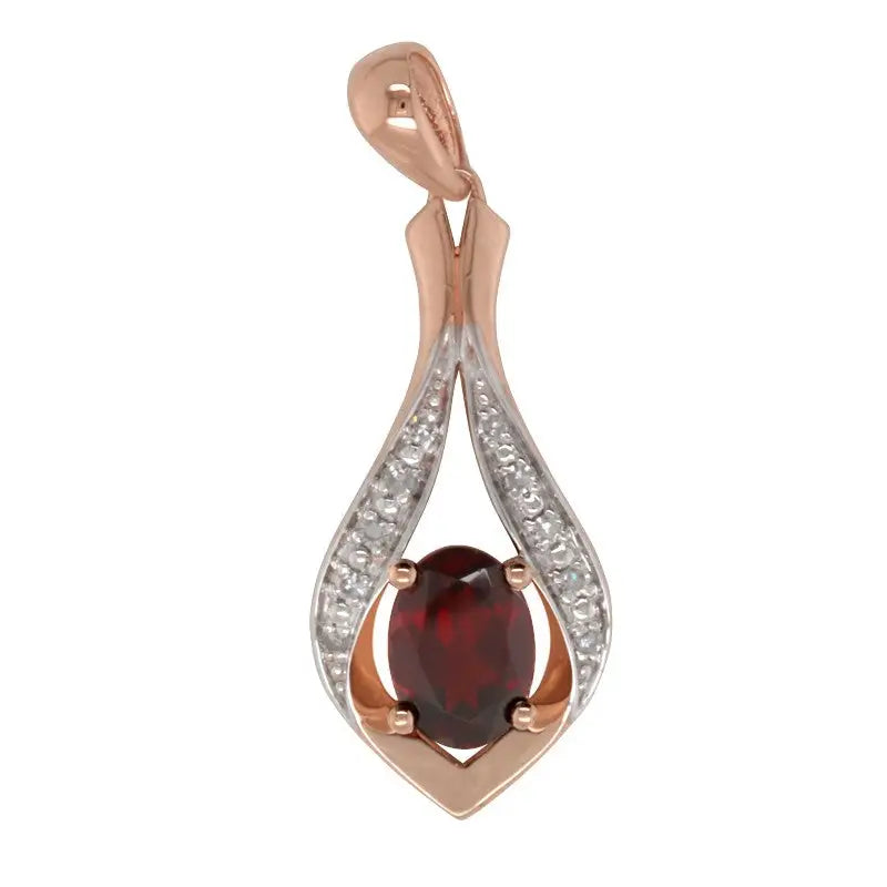 9 Carat Rose Gold Garnet & Diamond Teardrop Pendant