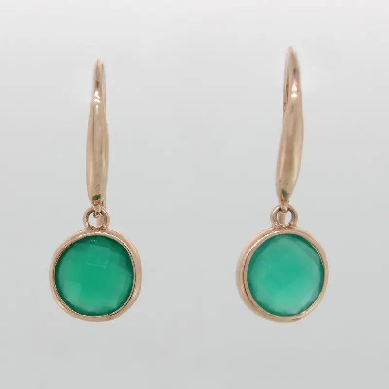 9 Carat Rose Gold Green Onxy Earrings