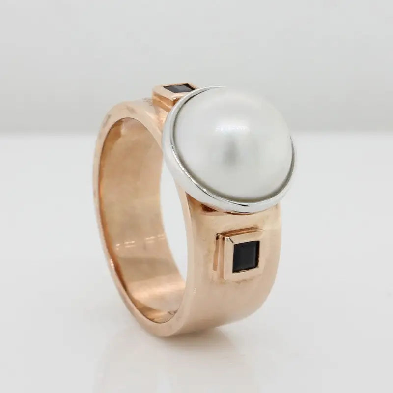 9 Carat Rose Gold Mabe Pearl & Sapphire Ring