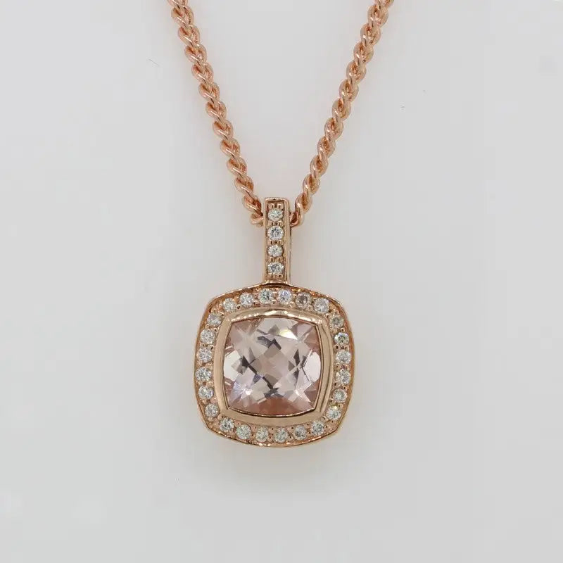 9 Carat Rose Gold Morganite & Diamond Pendant