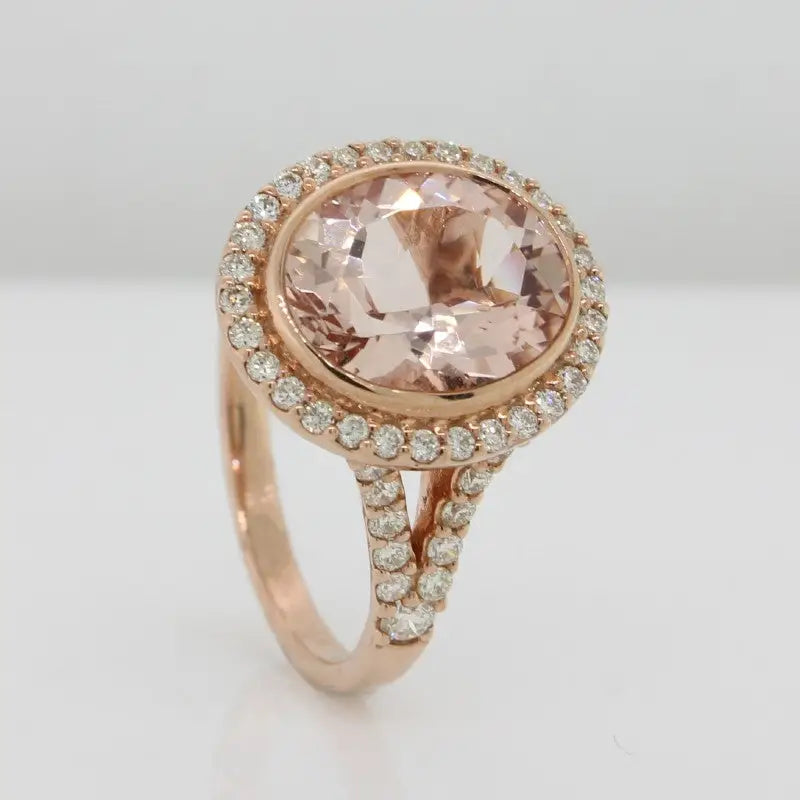 9 Carat Rose Gold Morganite & Diamond Ring 3