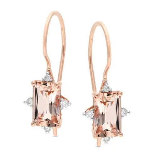 9 Carat Rose Gold Morganite & Diamond Shepherd Hook Earrings