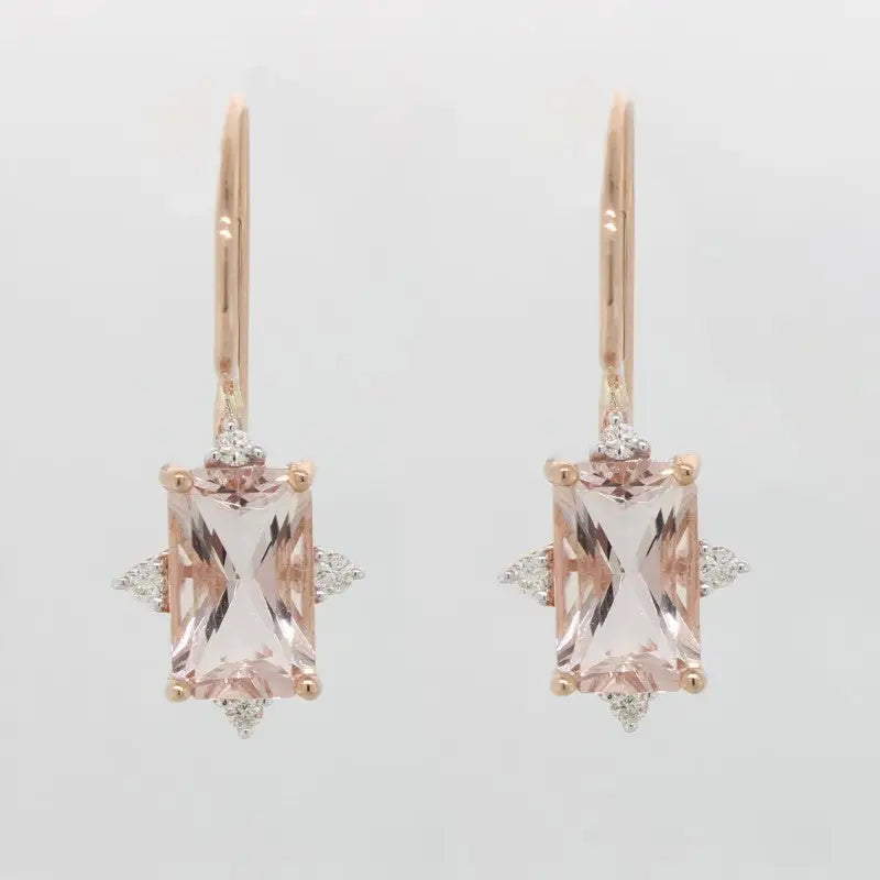 9 Carat Rose Gold Morganite & Diamond Shepherd Hook Earrings