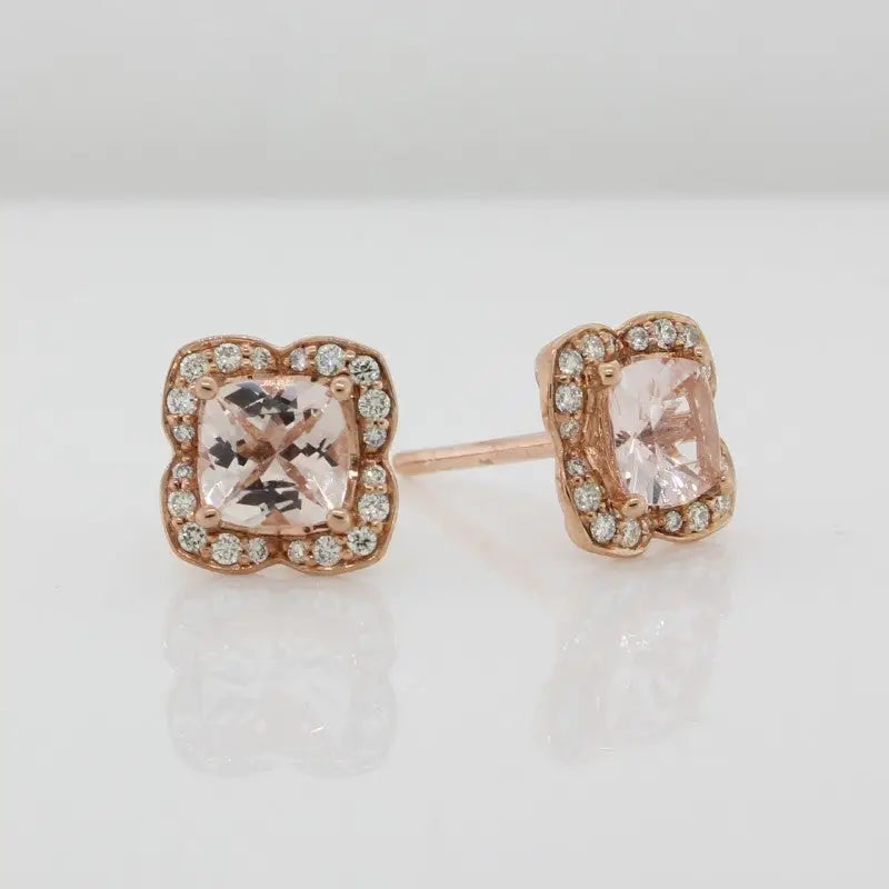 9 carat Rose Gold Morganite & Diamond Stud Earrings