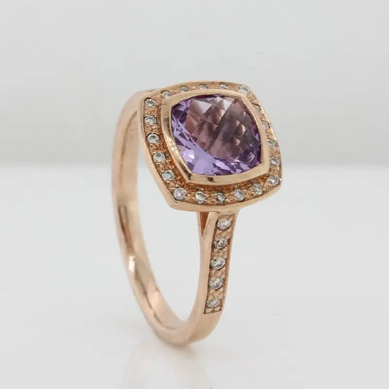 9 Carat Rose Gold Pink Amethyst & Diamond Ring