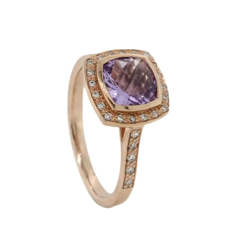 9 Carat Rose Gold Pink Amethyst & Diamond Ring SEASPRAY