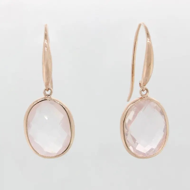 9 carat Rose Gold Rose Quartz = 6.30ct Drop Earrings