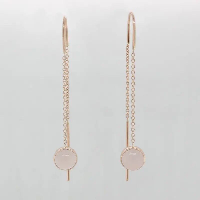 9 Carat Rose Gold Rose Quartz Drop Thread Through Earrings 2