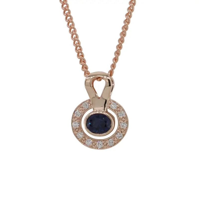 9 Carat Rose Gold Sapphire & Diamond Halo Pendant