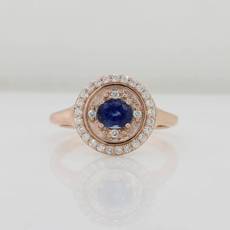 9 Carat Rose Gold Sapphire & Diamond Halo Ring