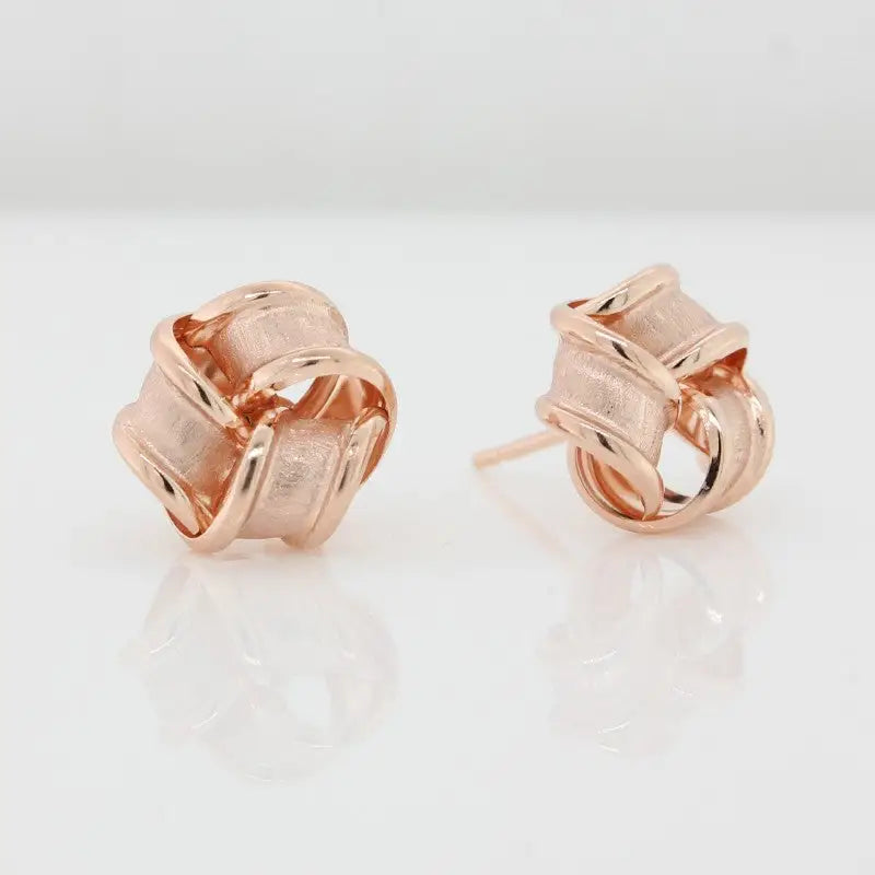 9 Carat Rose Gold Satin & Polished 9mm Knot Stud Earrings 