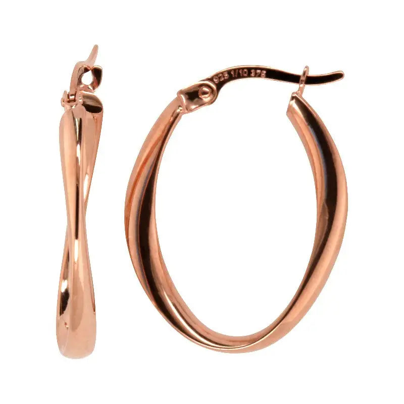 9 Carat Rose Gold Silver Bonded 14mm Internal Diameter Twist Hoop Earrings