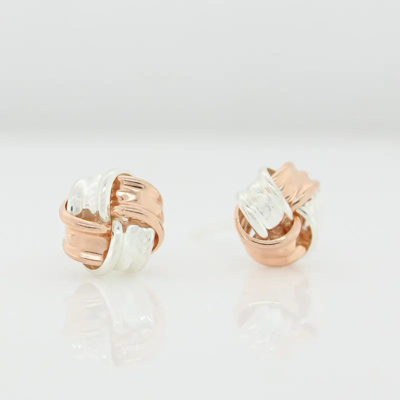 9 Carat Rose Gold & Sterling Silver 8mm Knot Stud Earrings