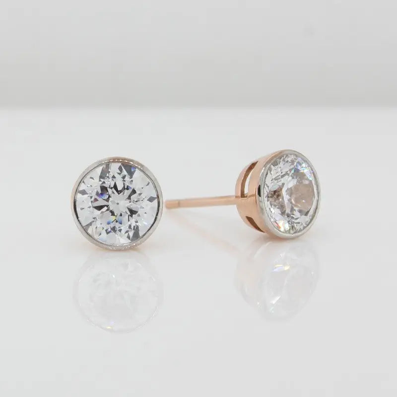 9 carat Rose Gold Swarovski Cubic Zirconia 6.5mm Round Stud Earrings