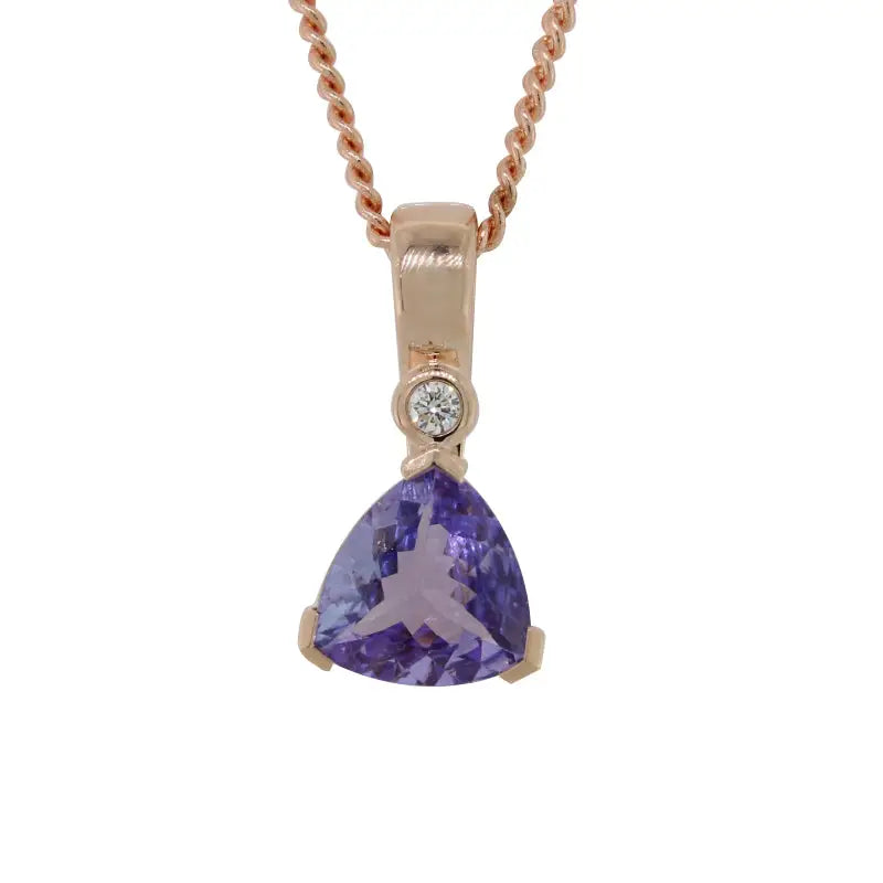 9 Carat Rose Gold Tanzanite Trilliant Cut and Diamond Pendant