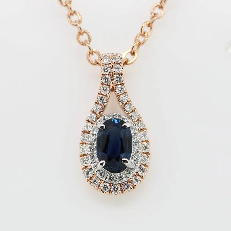 9 Carat Rose & White Gold Australian Sapphire & Diamond Pendant