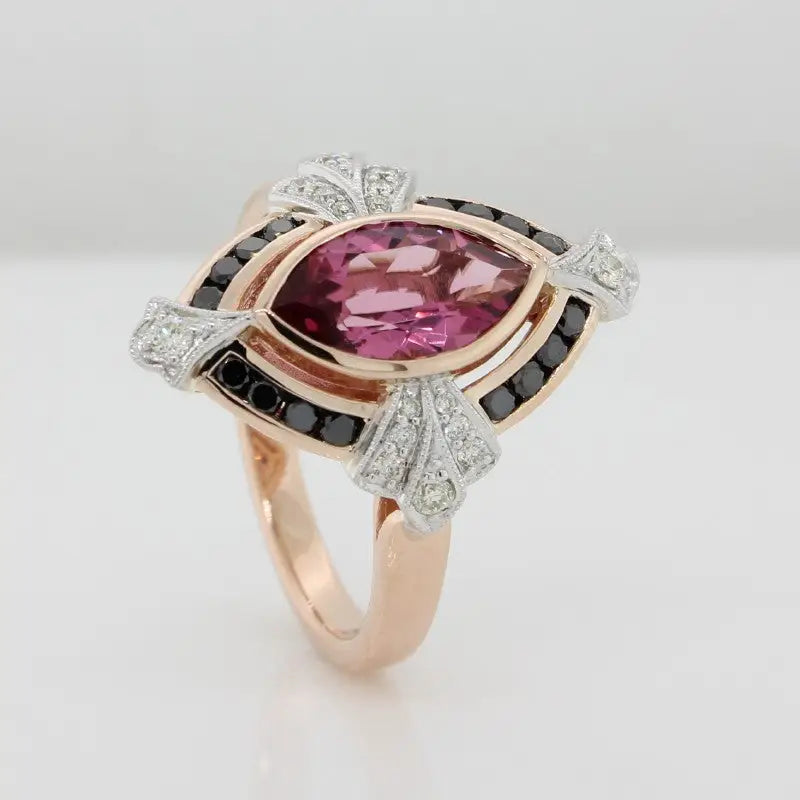 9 Carat Rose & White Gold Marquise Pink Tourmaline & Diamond Ring